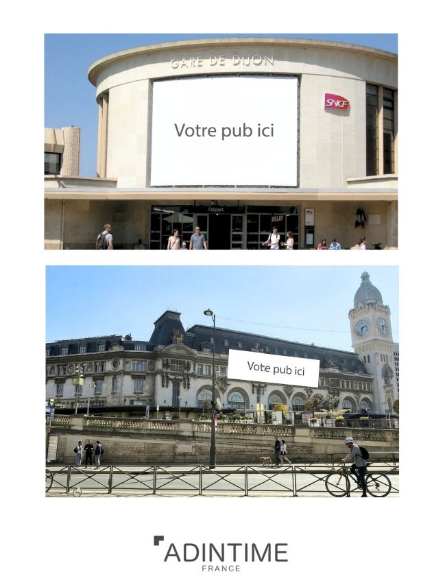 Bâche publicitaire en gare