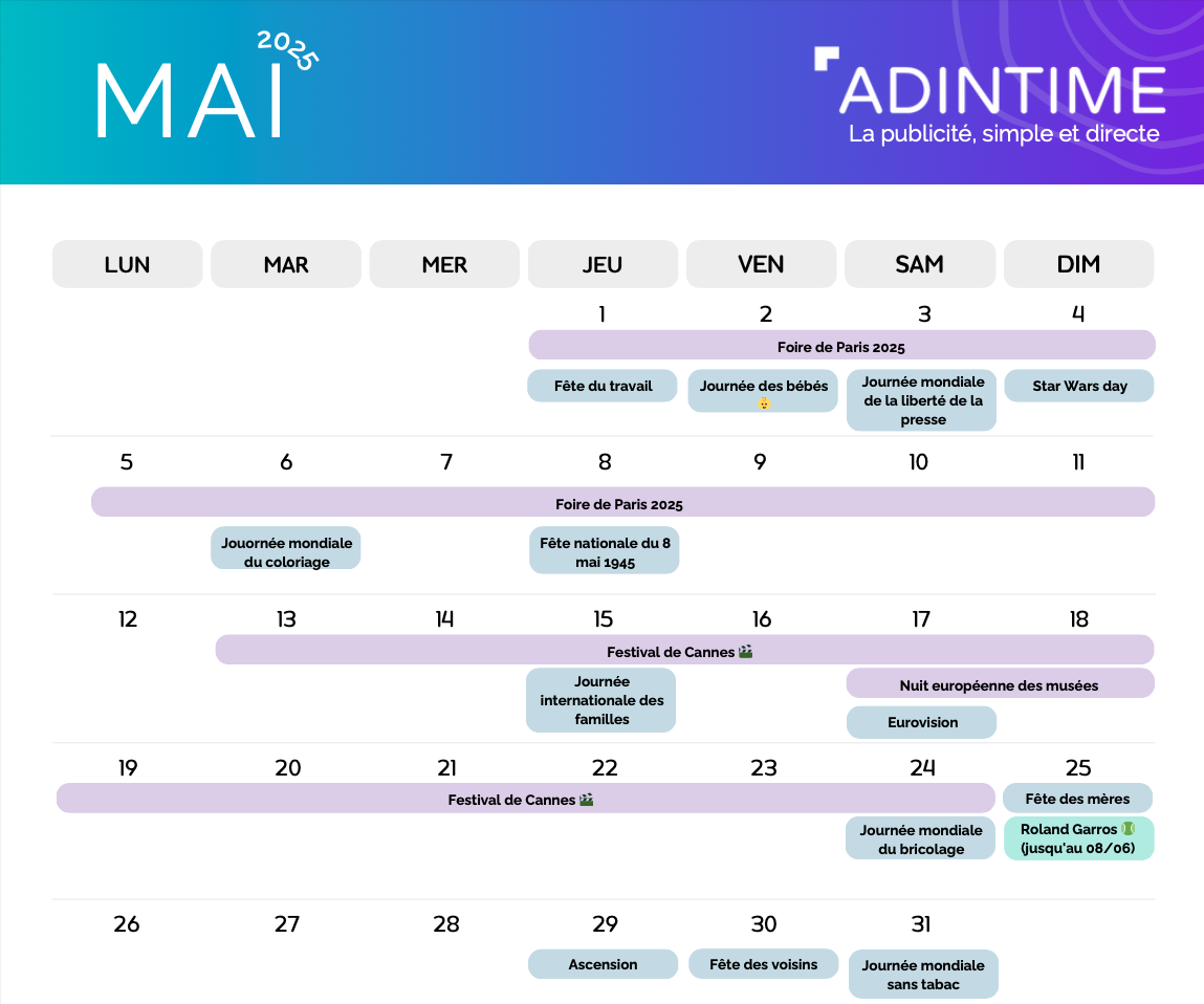 Calendrier Marketing 2025 - Mai