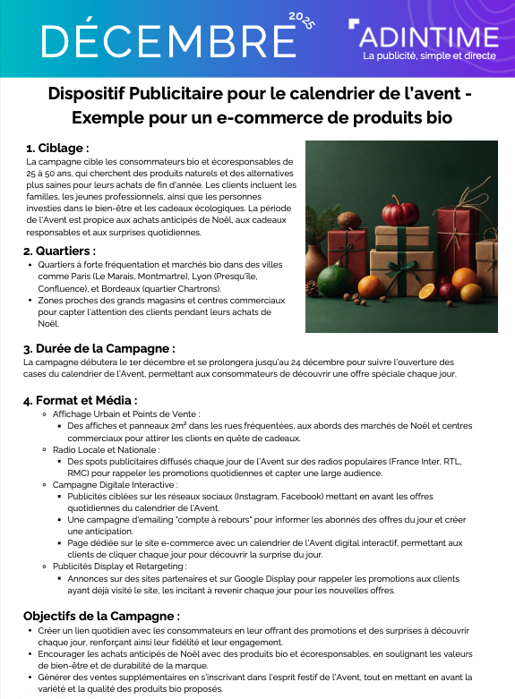 Exemple dispositif publicitaire Noël - Calendrier Marketing 2025