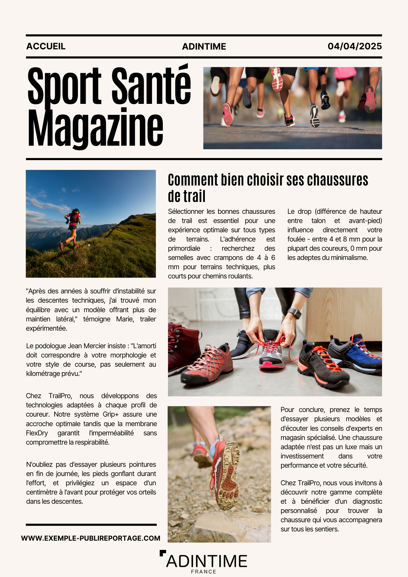 Un exemple de publireportage sur un magazine fictif